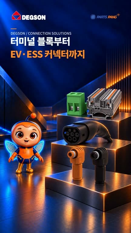 팡이와 덱슨 터미널 블록·EV 충전·ESS 커넥터가 함께 보이는 소개 쇼츠 장면